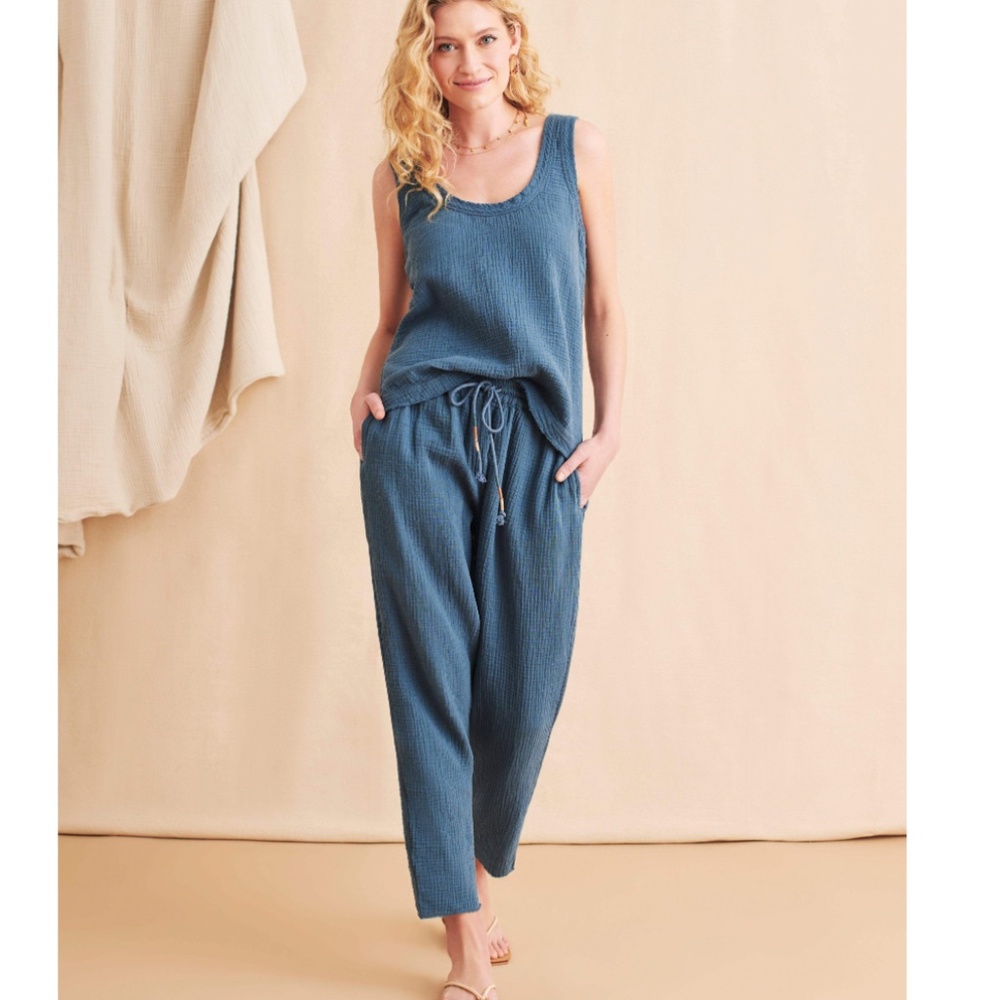 Faherty Dream Organic Cotton Gauze Ankle Pants XS NWT Stormy Seas Blue
